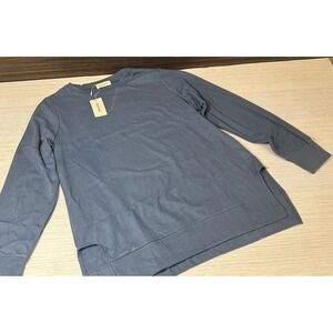 Moshu Large Long Sleeve Crew Neck Top Blue High Low Side Slit Size NWT